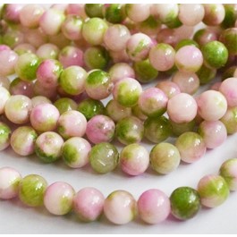 Jadeiit 8mm looduslik kivi, värvitud roheline/roosa/valge, ava 1mm, pakis 10 tk
