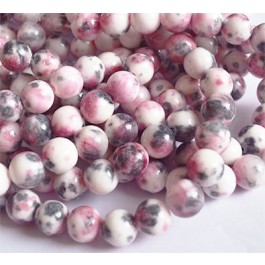 Jadeiit 10mm looduslik kivi, värvitud valge/roosa/hall, ava 1mm, pakis 10 tk