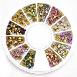 Klaaskristallid 2-3mm, koonusekujulised, liimitavad, 12 värvi, 1 karp