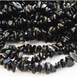 Obsidiani chipsid 5-10mm must, looduslik, nööril u 42cm, 1 tk  