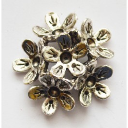 Ant. hõbedane metallhelmes-ühendaja lill 28mm, 2-realine, 2,5-3mm kristallidele, 1 tk
