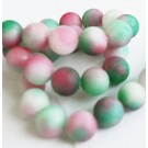 Jadeiit ümar matistatud 10mm, looduslik, värvitud valge-roheline-roosa, ava 1 mm, 12 tk