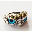 Metallist sõrmus Öökull siniste silmadega, reguleeritav suurus, pakis 1 tk