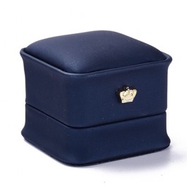 Подарочная коробка 5,9х5,9х5см, обтянутая искусственной кожей темно-синего цвета, украшенная золотой короной из акрила, подходит для кольца, в упаковке 1 шт.