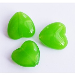 Стеклянная бусина Сердце 13,7-14мм зелёная, отверстие 1мм, в упаковке 4 шт.