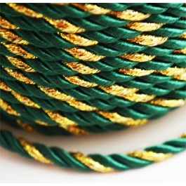 Декоративный шнур 4мм зелёный-золотой, 1 м