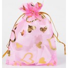 Подарочный мешок 12х10cм органза розовый/золотой, в упаковке 5 шт