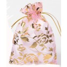 Подарочный мешок 12х10cм органза розовый/золотой, в упаковке 5 шт.