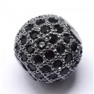 Бусина металлическая круглая латунная с цирконами 6мм, цвет черный-металлик, отв. 1,5мм, в упаковке 1 шт.