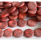 Бирюза 18mm, синтетический камень красный-серый, отверстие 1мм, 1 шт