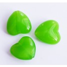 Стеклянная бусина Сердце 13,7-14мм зелёная, отверстие 1мм, в упаковке 4 шт.