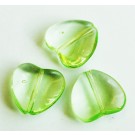 Стеклянная бусина Сердце 13,7-14мм прозрачная-зелёная, отверстие 1мм, в упаковке 4 шт.