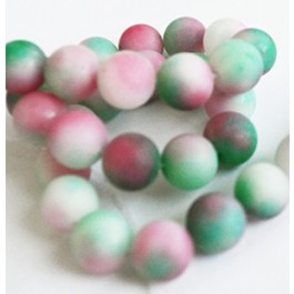 Jade pyöreä mattapintainen 10mm, värjätty valkoinen-vihreä-vaaleanpunainen, reikä 1 mm, 12 kpl