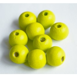 Puuhelmi pyöreä 14mm vaalea keltaisenvihreä, reikä 3mm, 1 kpl