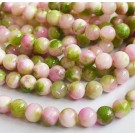 Jade 8mm luonnonkivi, vihreä/vaaleanpunainen/valkoinen, reikä 1mm, 10 kpl pakkauksessa