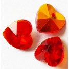 Fasetti lasiriipus Sydän 10x10mm, punainen/kulta, reikä 1mm, 2 kpl