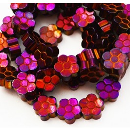 Synthetic Hematite beads Flower 8x3mm non-magnetic, purple, hole 1 mm, 10 pcs