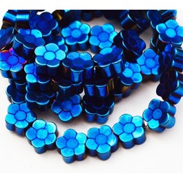 Synthetic Hematite beads Flower 8x3mm non-magnetic, blue, hole 1 mm, 10 pcs