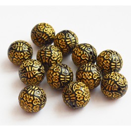 Acrylic beads 14mm black-golden, hole 1,5mm, 1 pcs