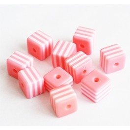 Resin beads 8mm pink-white, hole 1,5mm, 10 pcs