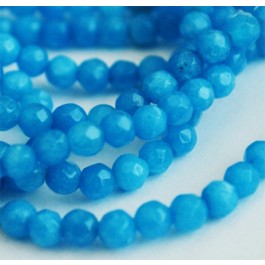 Jade beads 4mm round, faceted, dyed deep sky blue, hole 1mm, 10 pcs