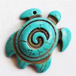 Turquoise pendant Tortoise, synthetic, 41x33~35x12mm, hole: 2mm, 1 pcs