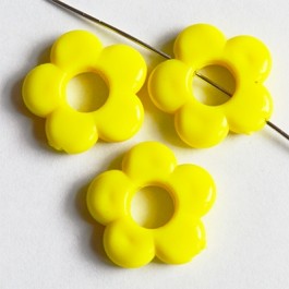 Acrylic beads flower 19x4mm yellow, hole 1,2mm and 6mm ,  6 pcs