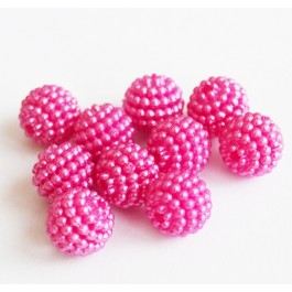 Acrylic beads 9,5-10mm, imitation pearl, round, hot pink, - 10 pcs