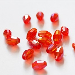 Faceted oval glass bead 6x4mm, red, AB luster, hole 1mm, pack of 17 pcs