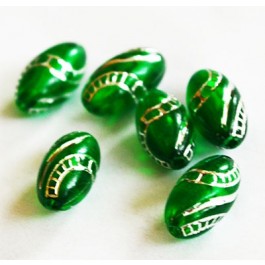 Acrylic beads oval 13x7mm, hole 1.6mm, green, pack of 8 pcs