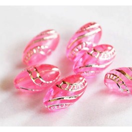 Acrylic beads oval 13x7mm, hole 1.6mm, pink, pack of 8 pcs