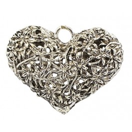 Metal pendant Heart 41x32x15mm, antique silver color, 1 pcs