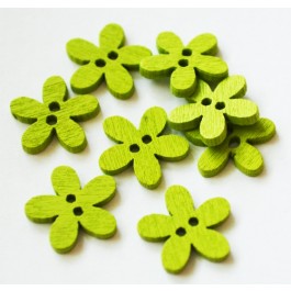 Wood sewing button 15x14mm Flower, yellow-green,  4 pcs