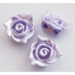 Acrylic links 14x14x7mm flower, violet, imitation pearl, multi-strand, hole 2mm, 1pcs