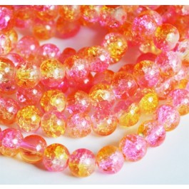 Crackle glass beads 8mm pink-yellow, 10 pcs