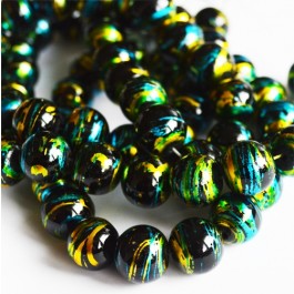 Glass beads 12mm, round, black colorful, 1 pcs