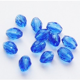 Faceted oval glass bead 6x4mm, blue, hole 1mm, pack of 19 pcs
