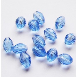 Faceted oval glass bead 6x4mm, blue, hole 1mm, pack of 21 pcs