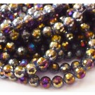 Faceted glass beads 10mm purple/gray, AB gloss, hole 1mm, pack of 10 pcs