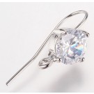 Cubic Zirconia earring hooks 26x10x5mm  platinum color, pin 1mm,  - 2 pcs 