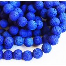 Lava beads 10mm natural, died, blue, hole 1 mm, 1 pcs