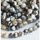 Fire Agate beads 6mm natural faceted dyed white-grey, hole 1mm, 1 pcs