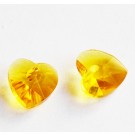 Glass pendants faceted Heart 10x10mm, yellow, hole: 1mm, 2 pcs