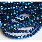 Faceted glass bicone beads 4mm blue, 10 pcs