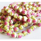  Porcelain Ceramic Beads 10mm, pink flower, hole 2mm, 1 pcs