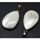 Shell pendants, with brass findings, drop, platinum color, natural, 27~28x15~17mm, 1 pcs
