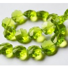 Glass beads 12x7mm, faceted flower, green, hole 1mm,  8 pcs