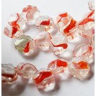 Glass beads 12x7mm, faceted flower, transparent/red, hole 1mm,  8 pcs