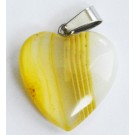 Agate pendant, dyed, with Stainless Steel snap on bails, Heart, yellow, natural, 22x21mm.  1 pcs