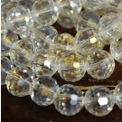 Glass bead 10mm faceted, transparent, AB gloss, hole 1mm, pack of 10 pcs
